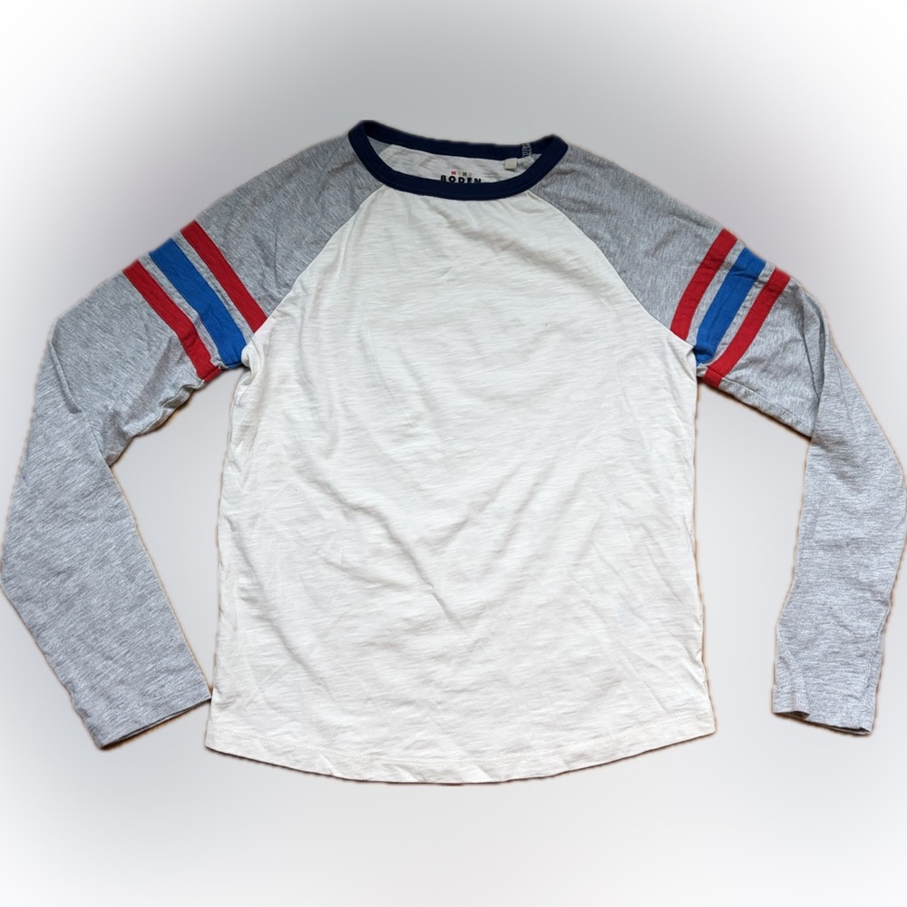 Mini Boden White Grey Raglan Baseball Long sleeve T Shirt NWOT 11-12yr